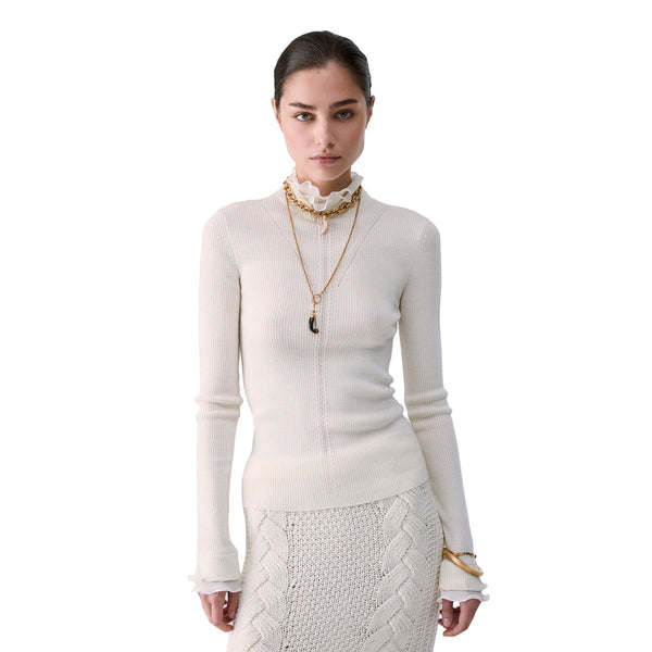 Maglia Donna con rouches Bianco, modella frontale