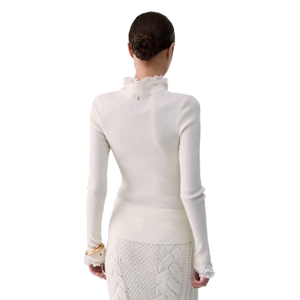Maglia Donna con rouches Bianco, modella retro