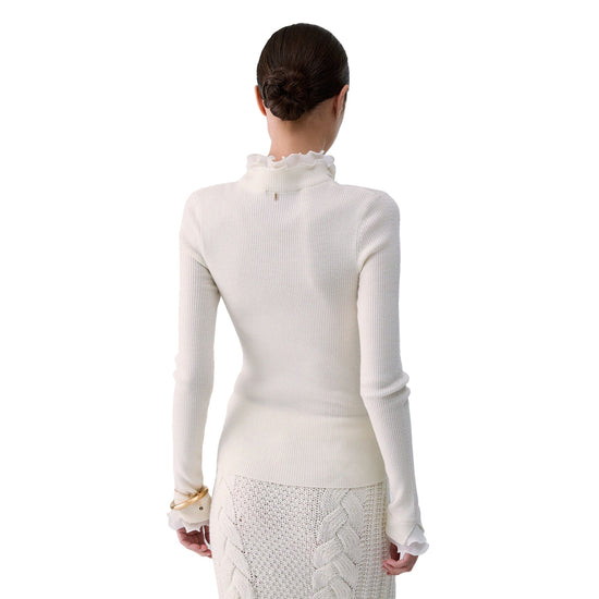 Maglia Donna con rouches Bianco, modella retro