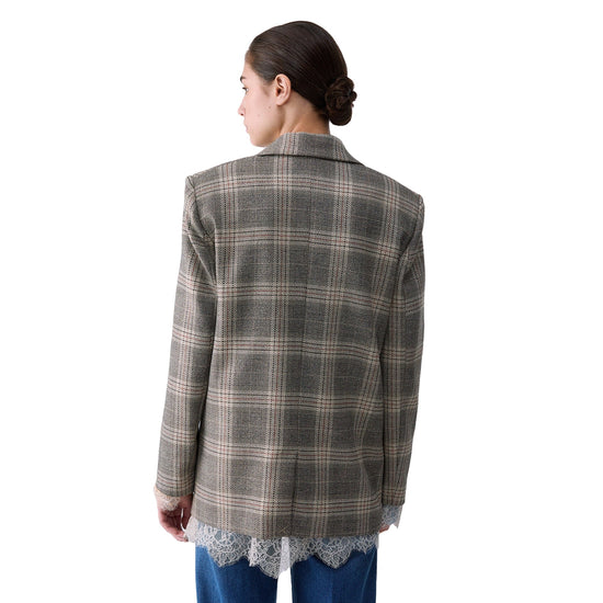 Blazer Donna motivo check con pizzo modella retro