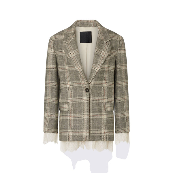 Blazer Donna motivo check con pizzo