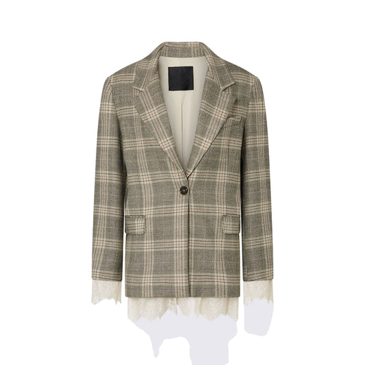Blazer Donna motivo check con pizzo