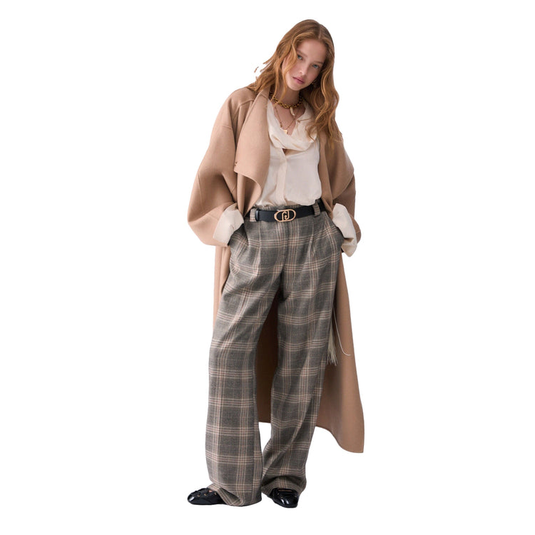 Pantalone Donna a palazzo check modella intera frontale