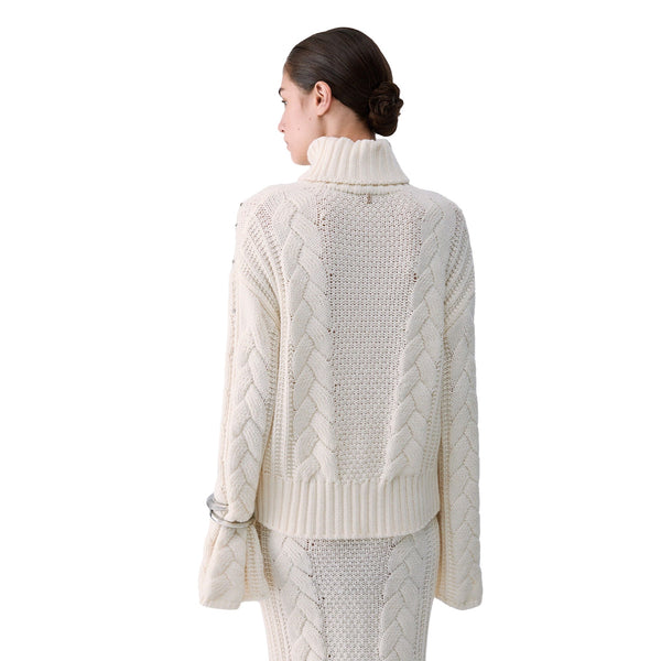 Maglia Donna a trecce con strass Bianco modella retro