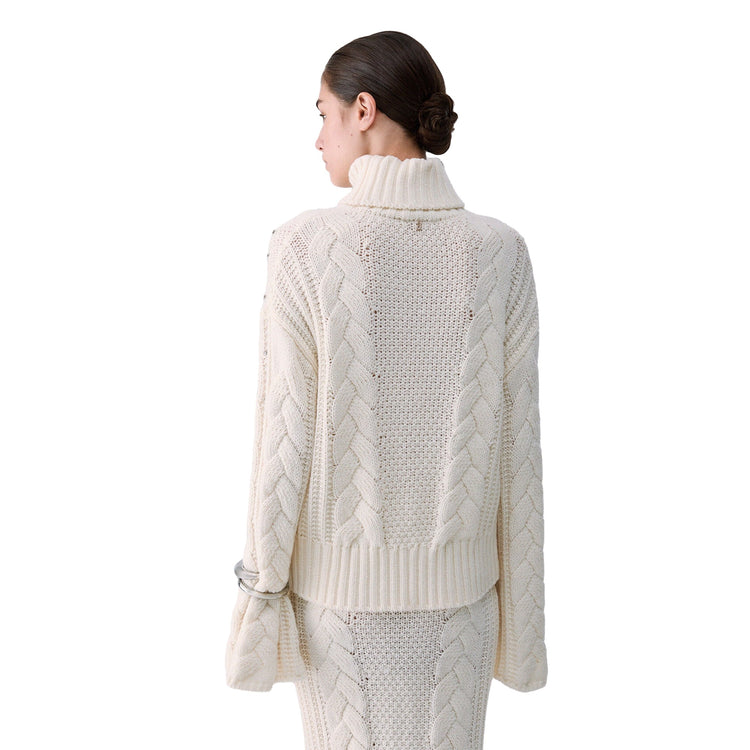 Maglia Donna a trecce con strass Bianco modella retro