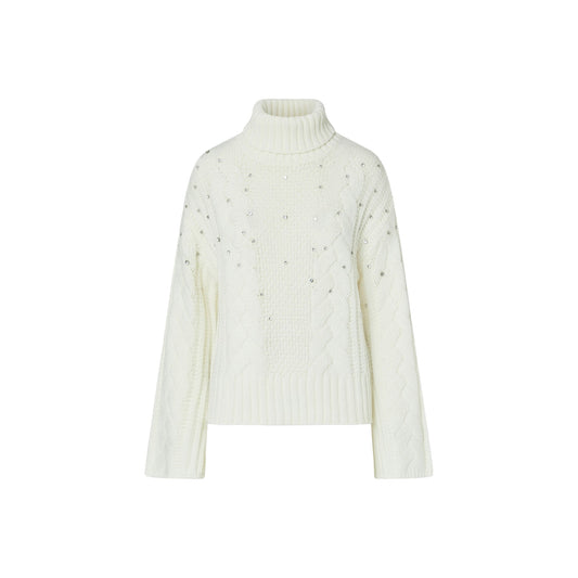 Maglia Donna a trecce con strass Bianco
