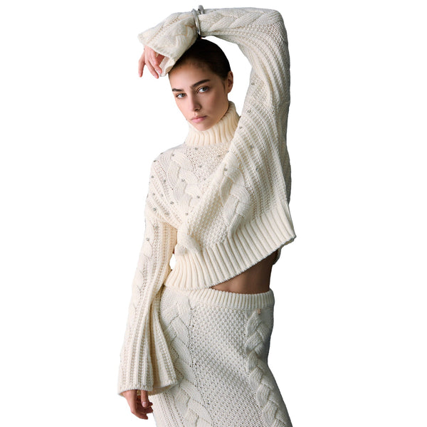 Maglia Donna a trecce con strass Bianco modella