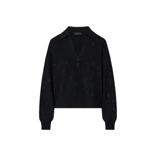 Maglia Donna con colletto e strass Nero