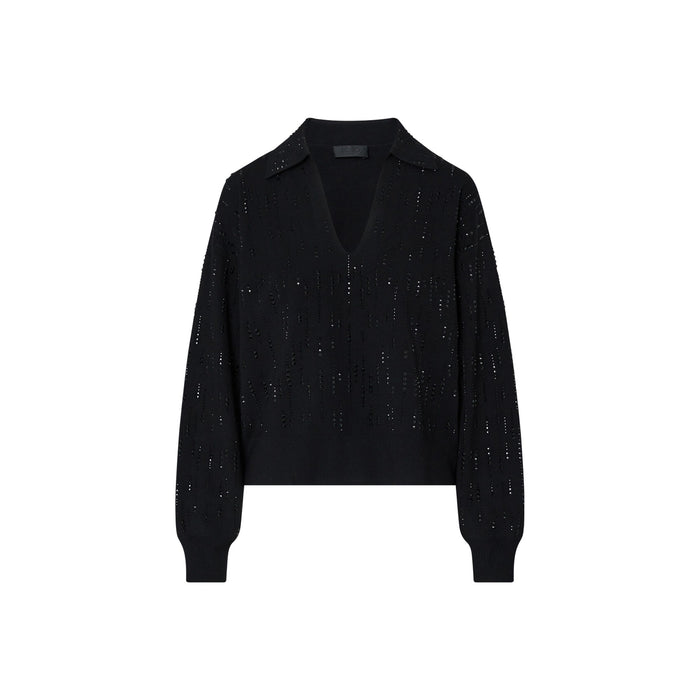 Maglia Donna con colletto e strass Nero