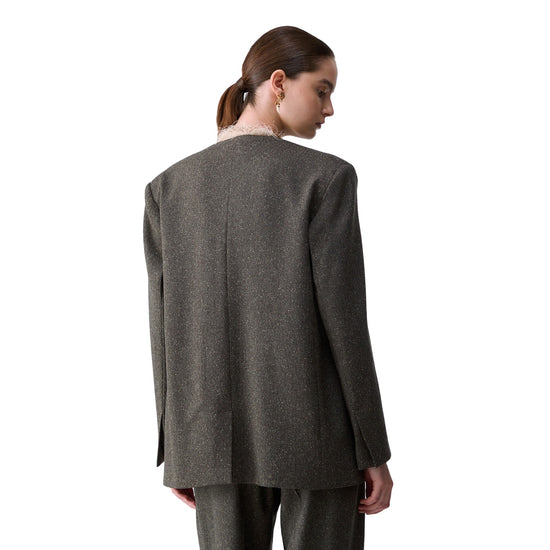 Giacca Donna in tweed con cintura grigio modella retro
