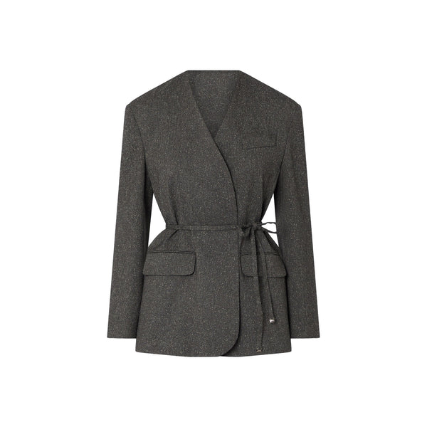 Giacca Donna in tweed con cintura grigio