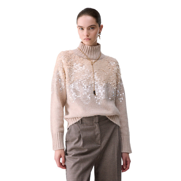Maglia Donna in lana con paillettes modella frontale
