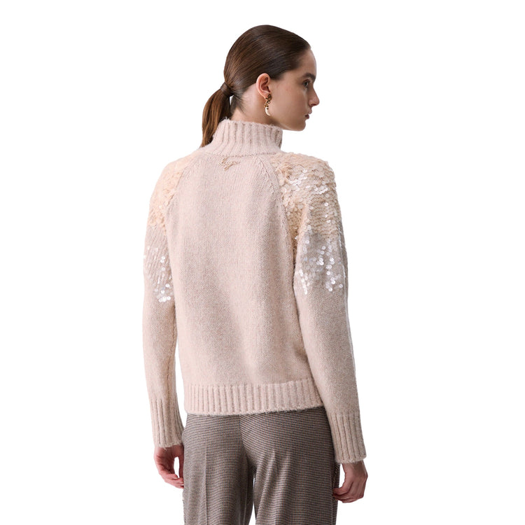 Maglia Donna in lana con paillettes modella retro