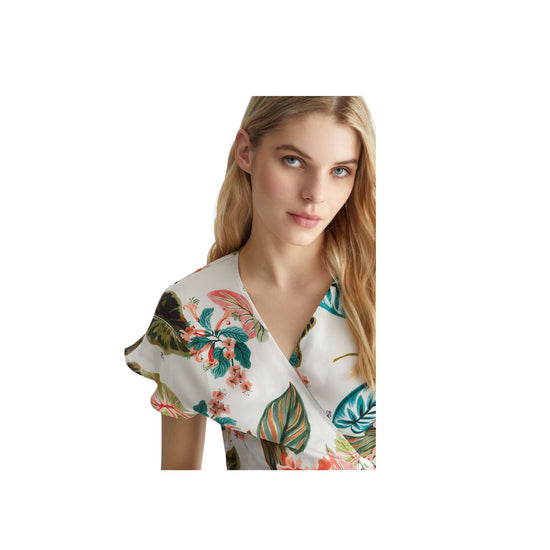 Dettaglio frontale Camicia Donna Cropped Stampa tropicale