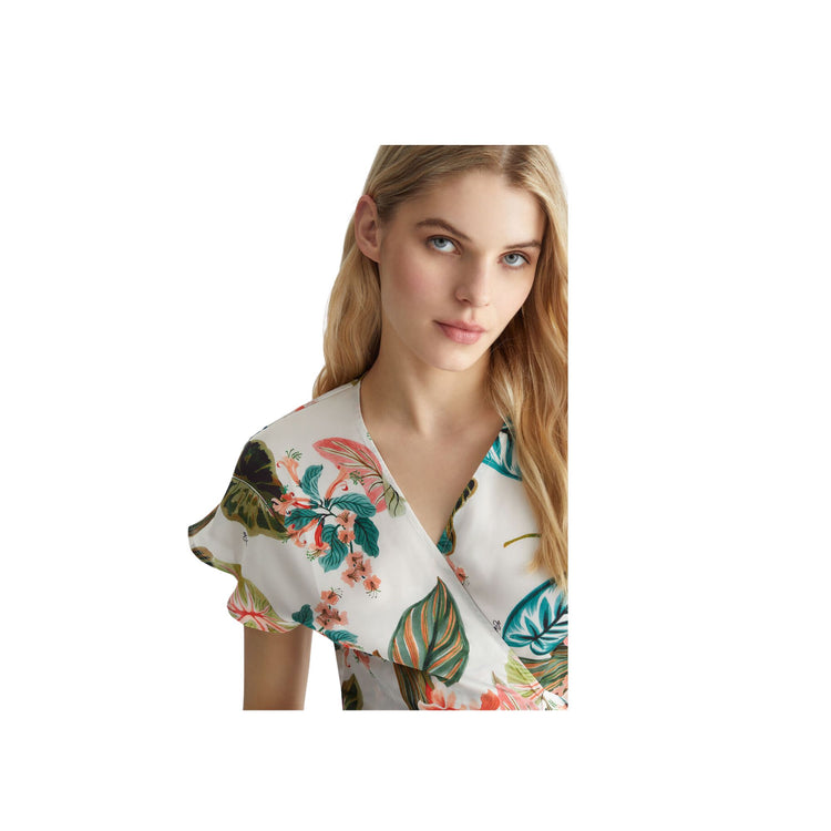 Dettaglio frontale Camicia Donna Cropped Stampa tropicale