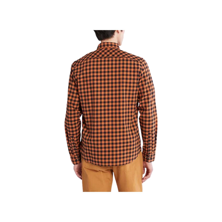 foto modello retro camicia da uomo a quadri piccoli arancione Timberland