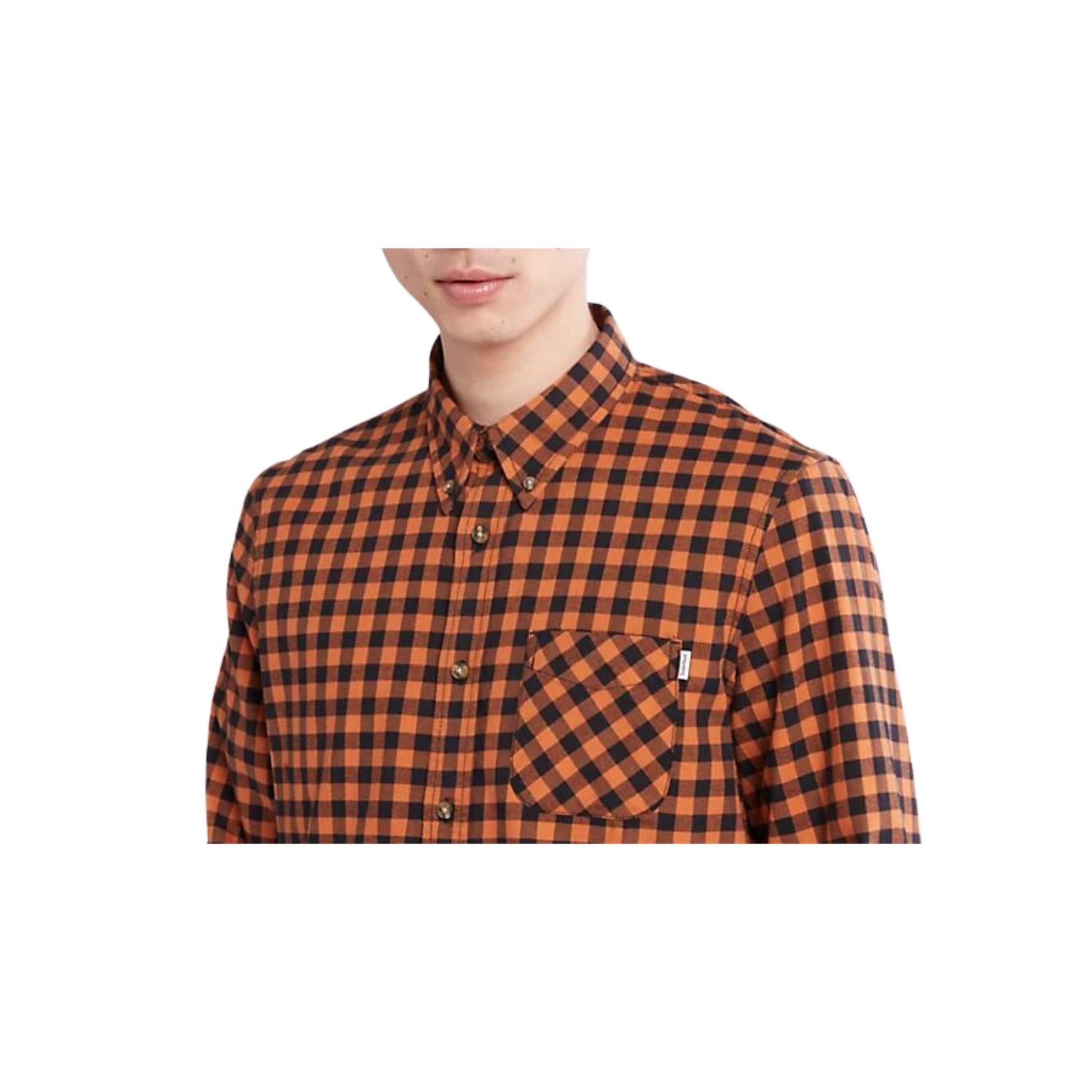 foto dettaglio camicia da uomo a quadri piccoli arancione Timberland