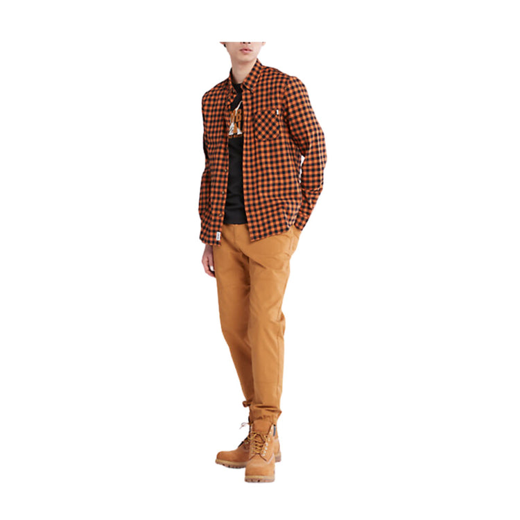 foto modello completo camicia da uomo a quadri piccoli arancione Timberland