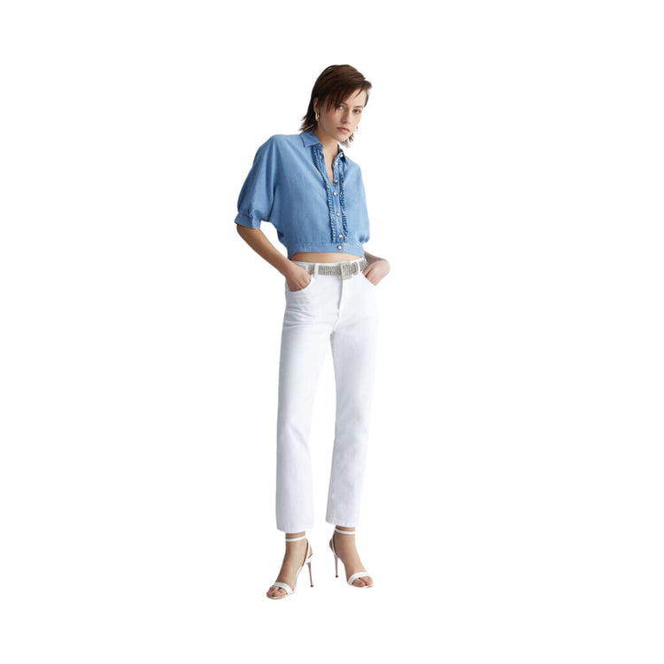 Chemise femme en jean à volants