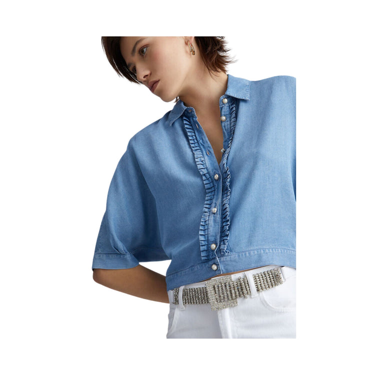 Chemise femme en jean à volants