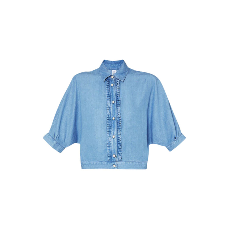 Chemise femme en jean à volants