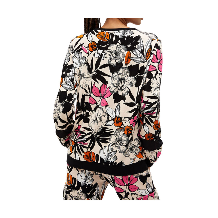 Felpa Donna girocollo con motivo tropicale