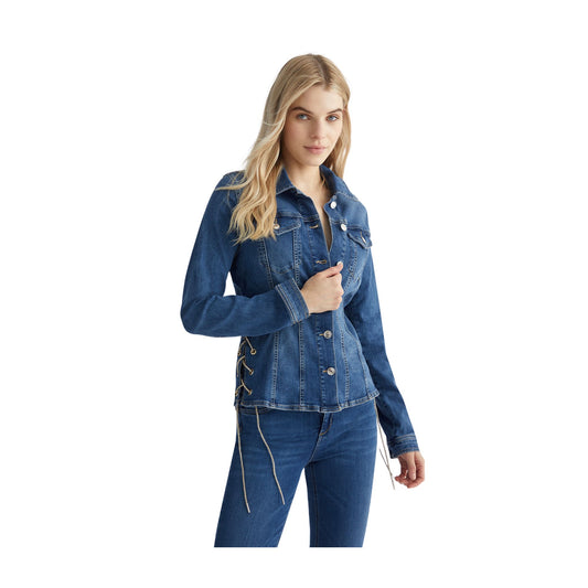 Modella frontale Giacca Jeans Donna Blu con stringhe