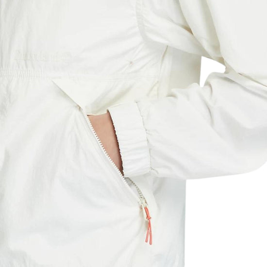 Dettaglio ravvicinato tasca con zip e polsino elasticizzato colore Bianco