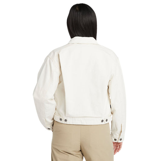 Retro modella con Giacca con colletto in velluto e tasche con patta e fondo regolabile con bottoni colore Bianco