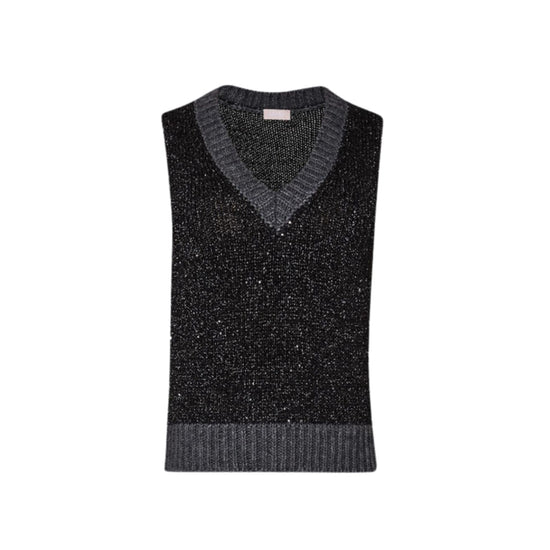 Immagine frontale Gilet con glitter all over e scollo a V