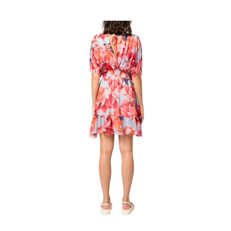 Short women's dress in printed viscose