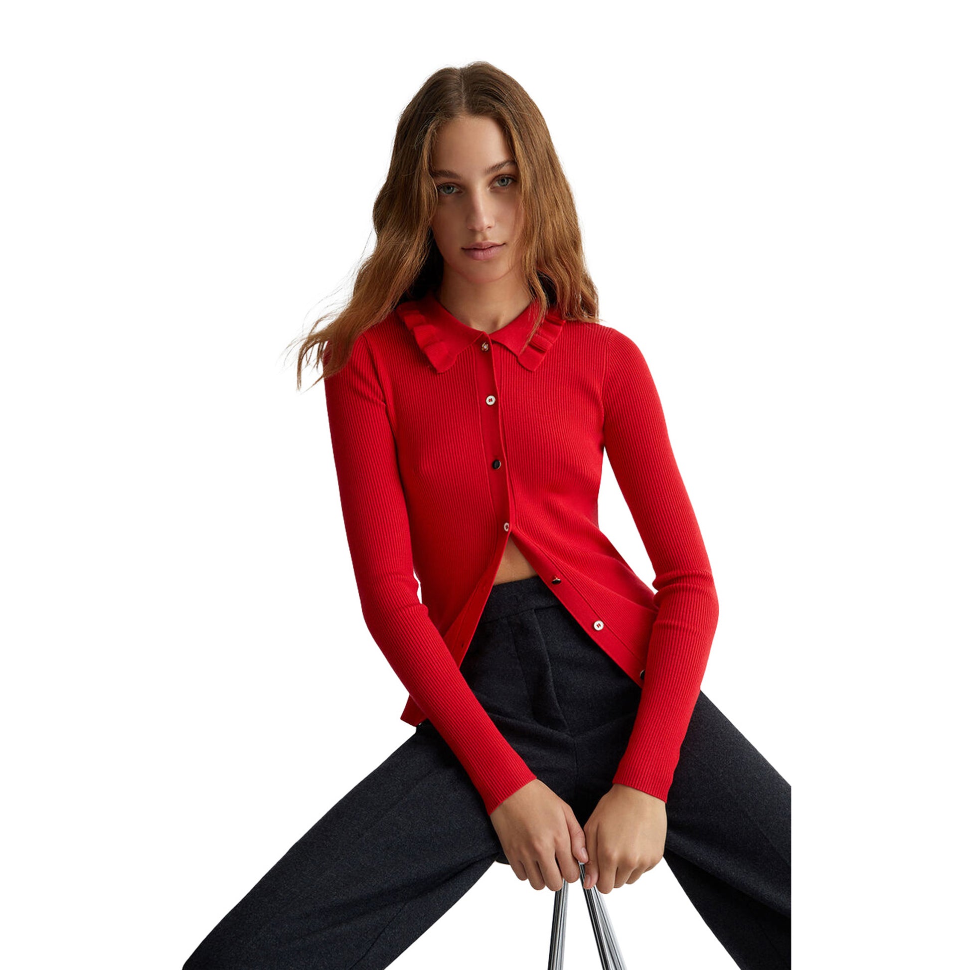 modella Cardigan Rosso Donna con colletto