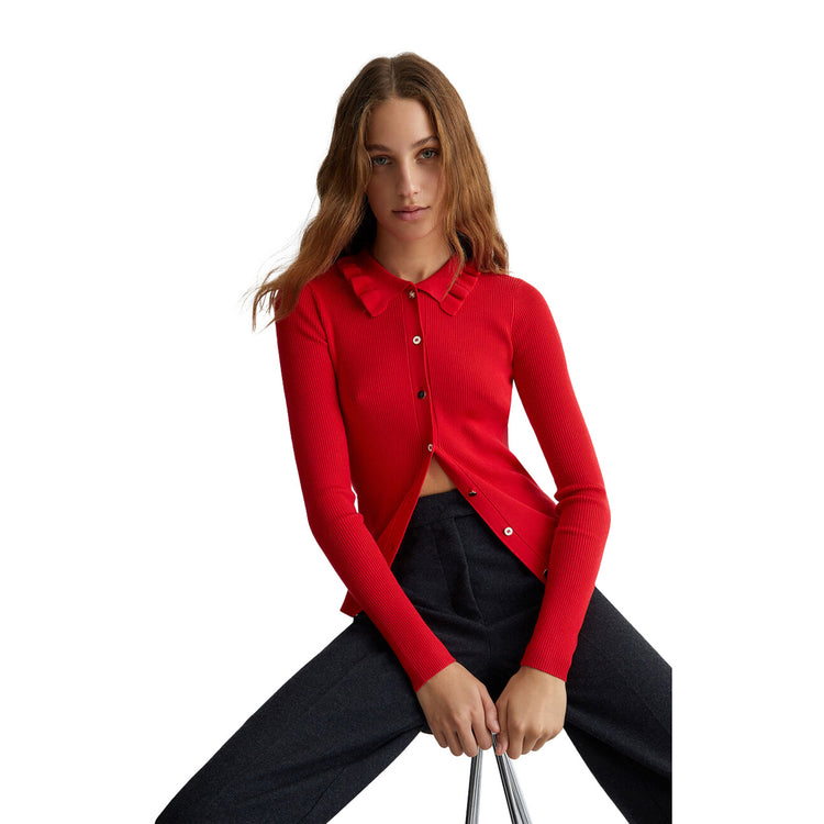 modella Cardigan Rosso Donna con colletto