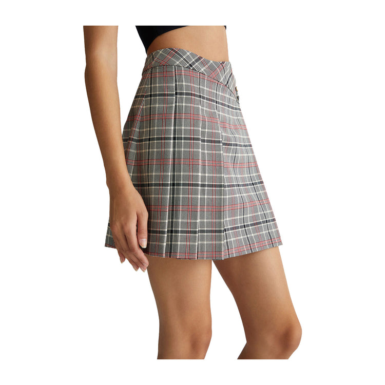 Minigonna Donna in Tartan grigio laterale 