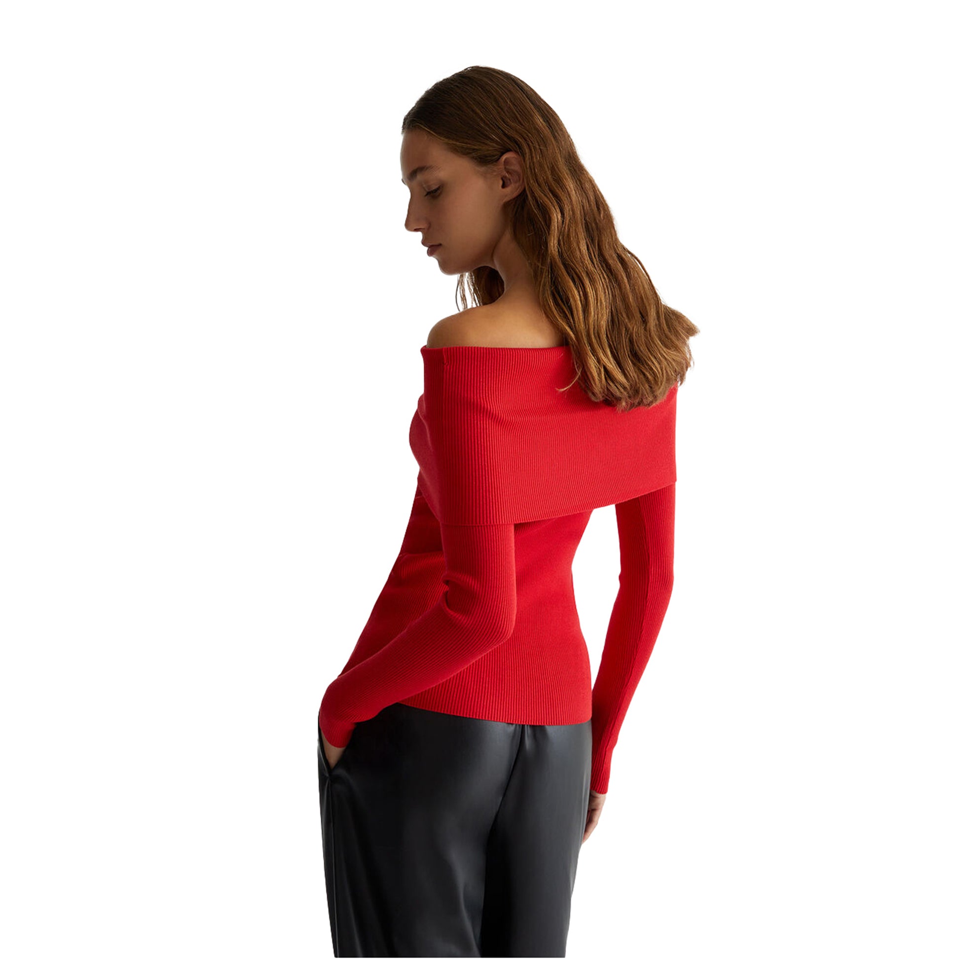 Maglia rossa Donna off-shoulder modella retro