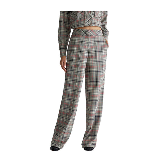 Pantaloni lunghi Donna in tartan grigio frontale