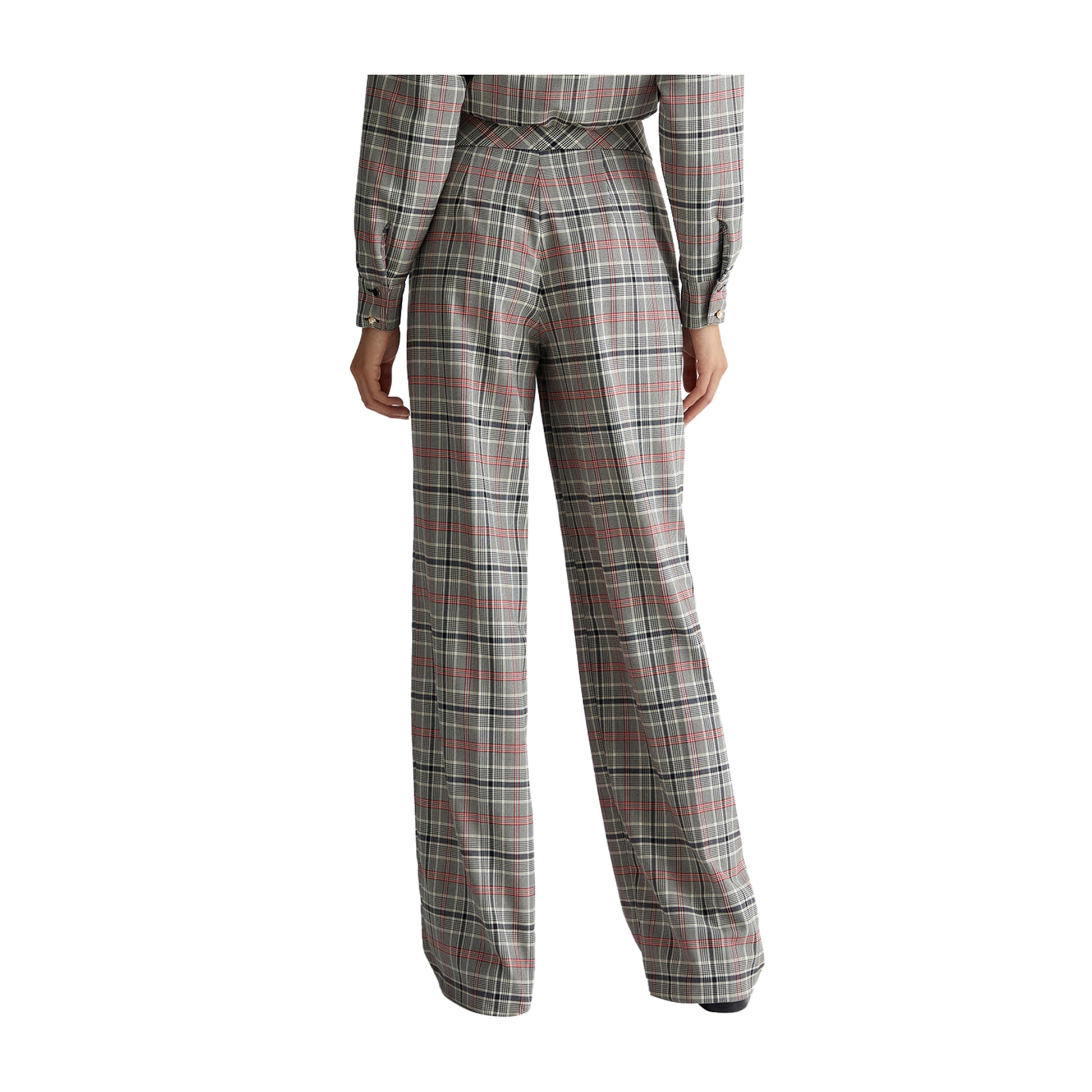 Pantaloni lunghi Donna in tartan grigio retro