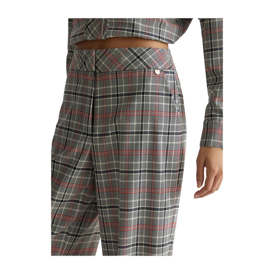 Pantaloni lunghi Donna in tartan grigio ravvicinati