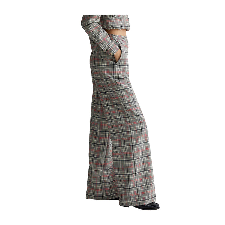 Pantaloni lunghi Donna in tartan grigio laterale