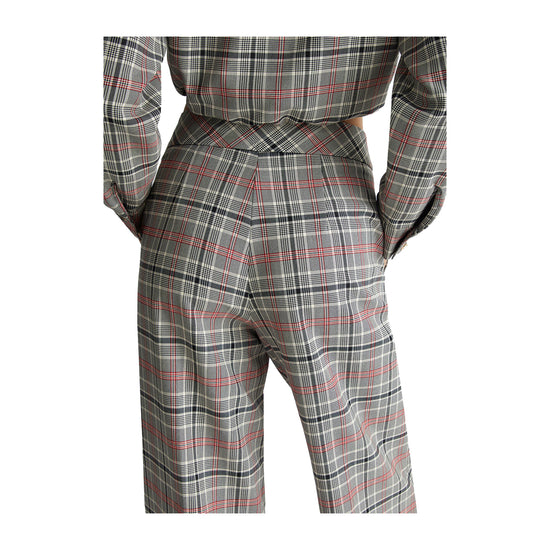 Pantaloni lunghi Donna in tartan grigio retro dettaglio