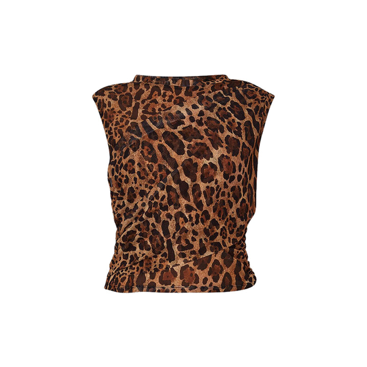 Crop top Donna animalier in tulle marrone