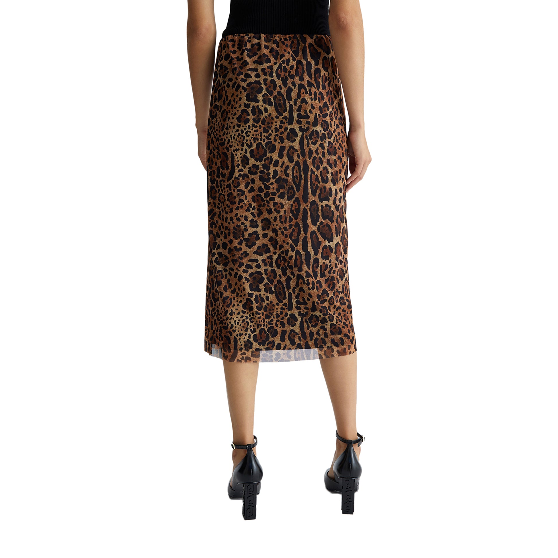 Gonna midi Donna in tulle animalier marrone retro