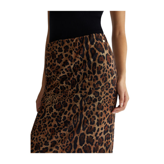 Gonna midi Donna in tulle animalier marrone ravvicinata 