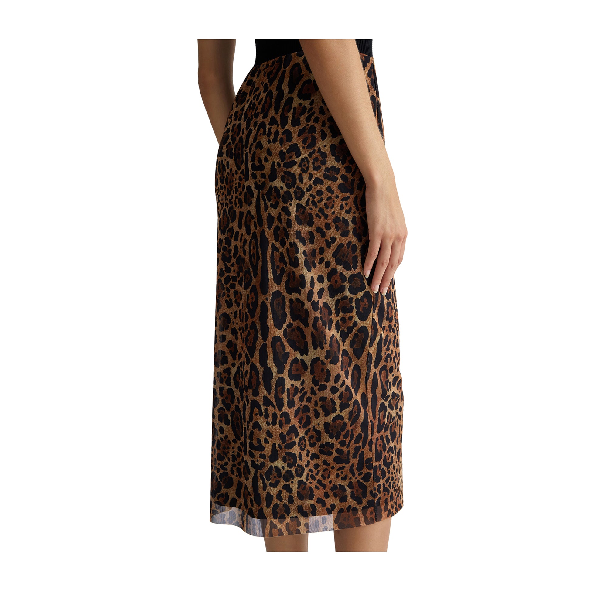 Gonna midi Donna in tulle animalier marrone laterale