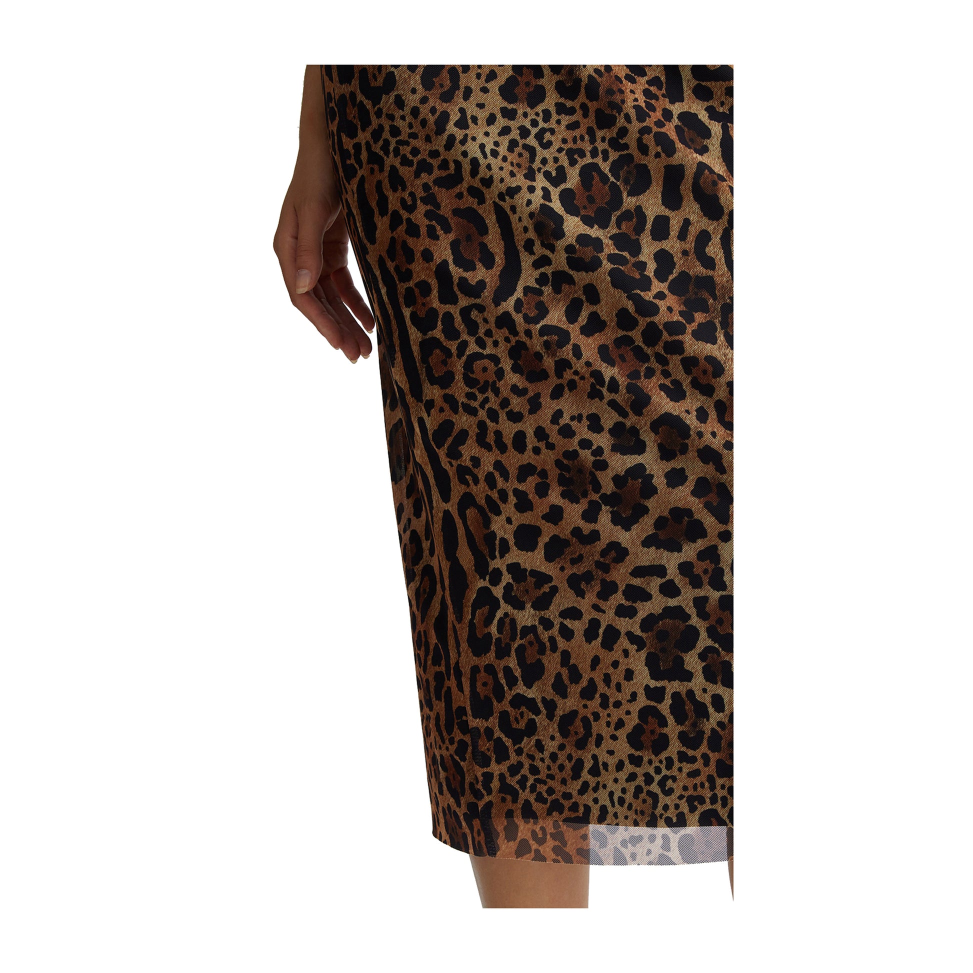 Gonna midi Donna in tulle animalier marrone dettaglio ravvicinato