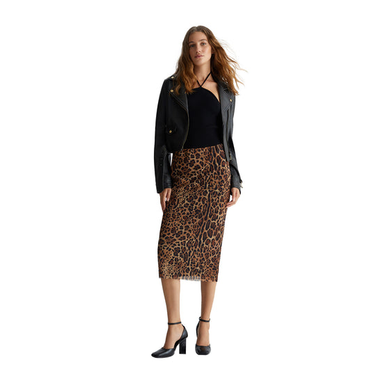 modella frontale intera Gonna midi Donna in tulle animalier marrone