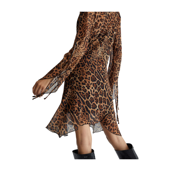 Abito corto Donna animalier in tulle marrone