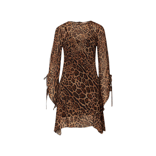 Abito corto Donna animalier in tulle marrone