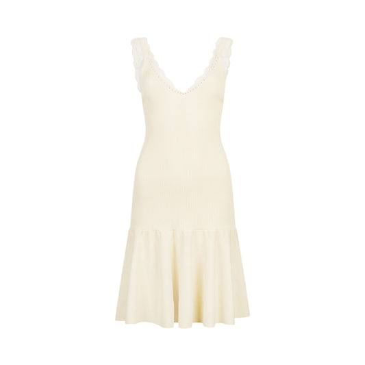 Abito corto Donna con dettagli pizzo beige chiaro