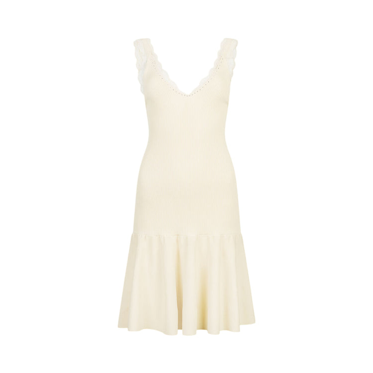 Abito corto Donna con dettagli pizzo beige chiaro